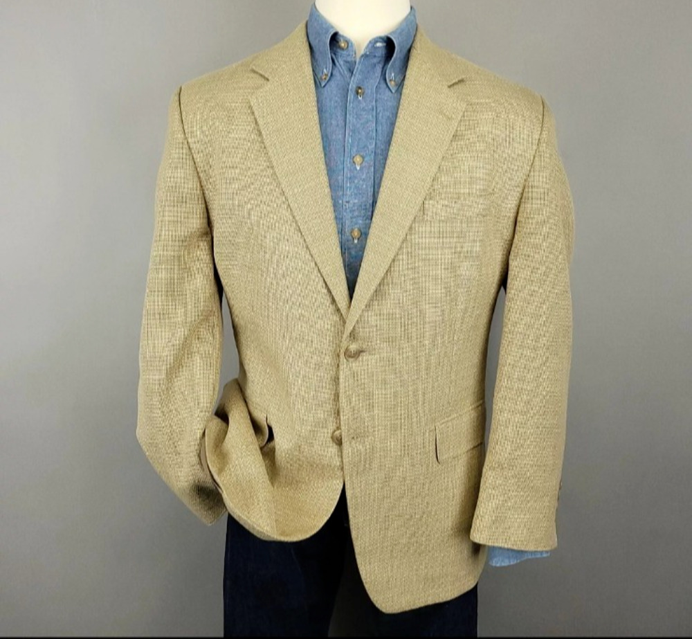 Chaps Blazer Mens 42R Tan Silk Basketweave Sport Coat 2 Button Jacket Casual